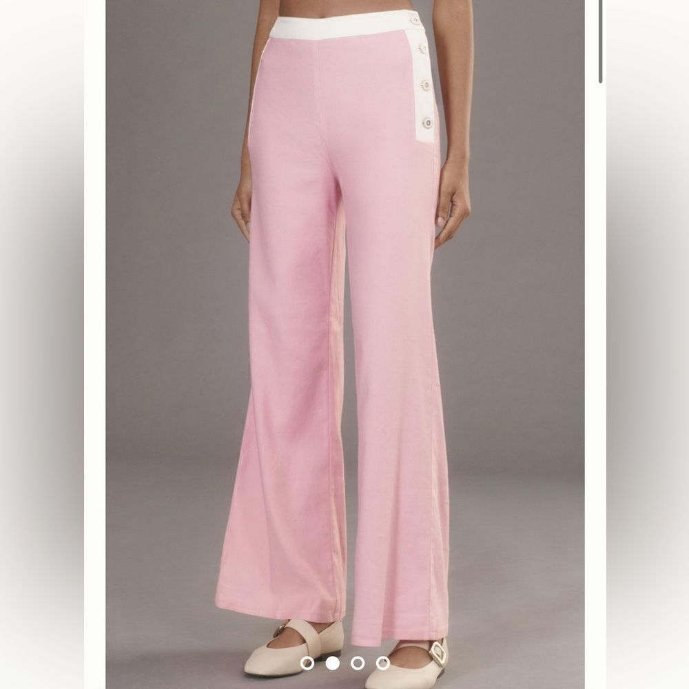 Maeve Linen Side-Button Trousers - Picture 2 of 4